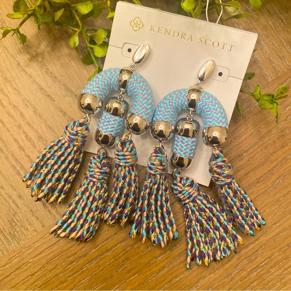 NWT Masie Statement Tassel Drop Earrings, Blue - Picture 4 of 7